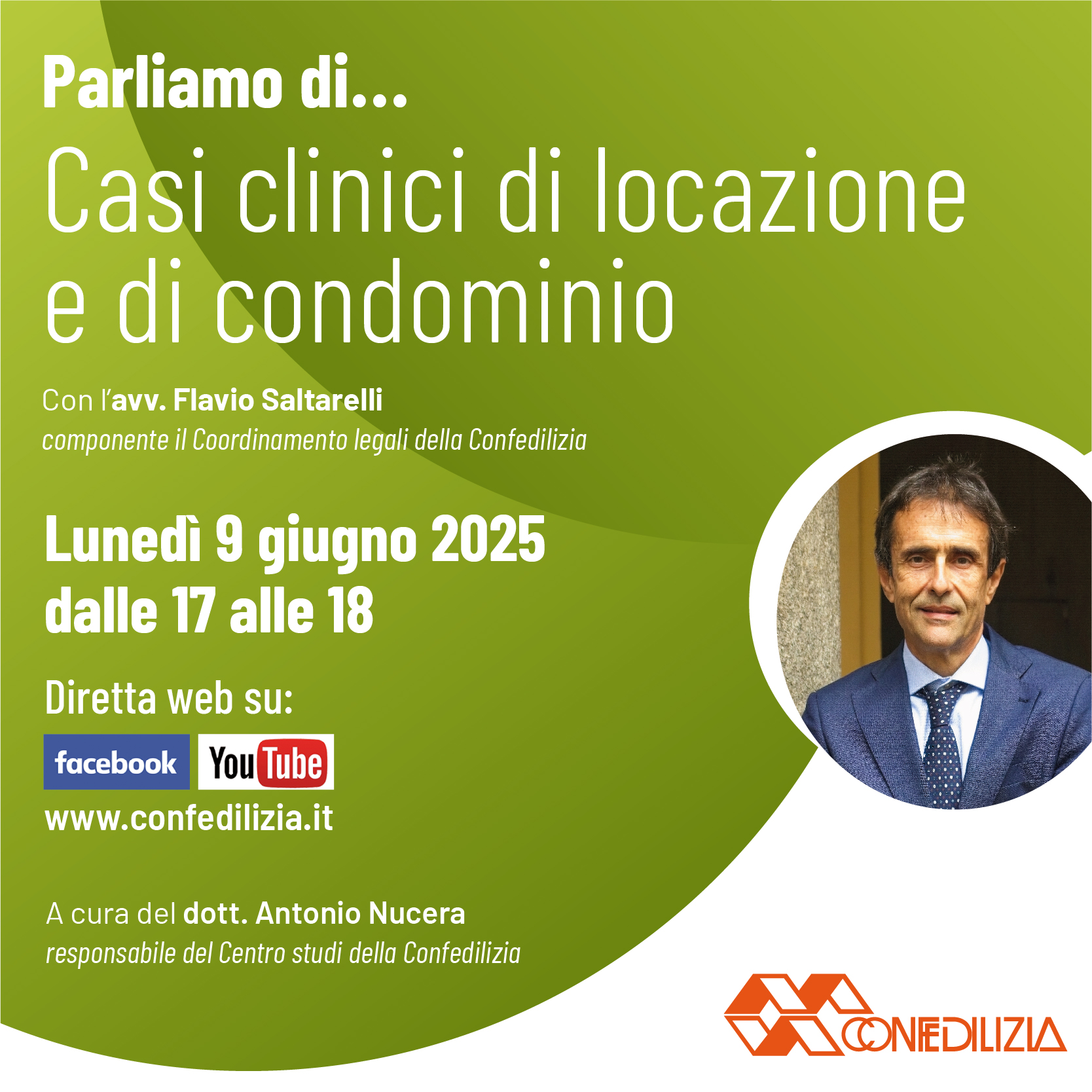 In diretta Facebook e YouTube parliamo di Locazione e Condomini o con l'avvocato Flazio Saltarelli della Confedilizia