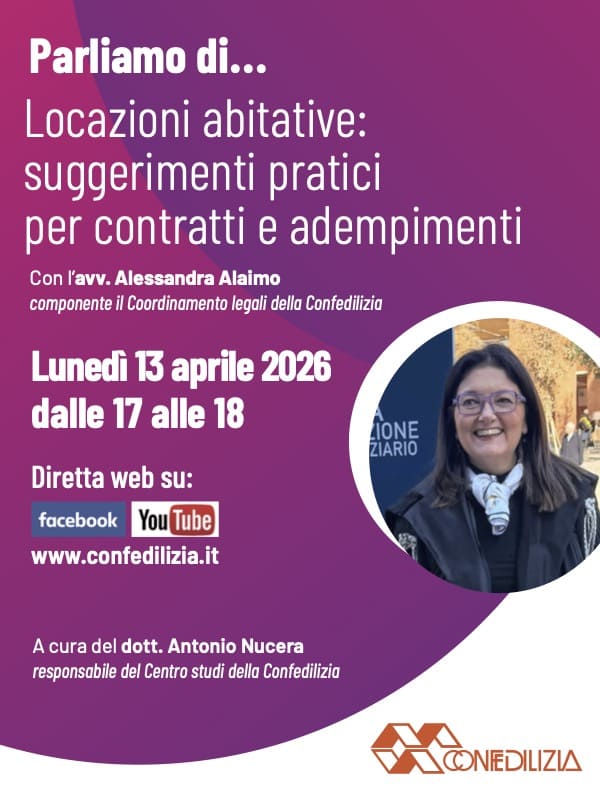 Seminario online con l’avv. Alessandra Alaimo (Coordinamento legali della Confedilizia) sul tema delle locazioni abitative: suggerimenti pratici su contratti e adempimenti
